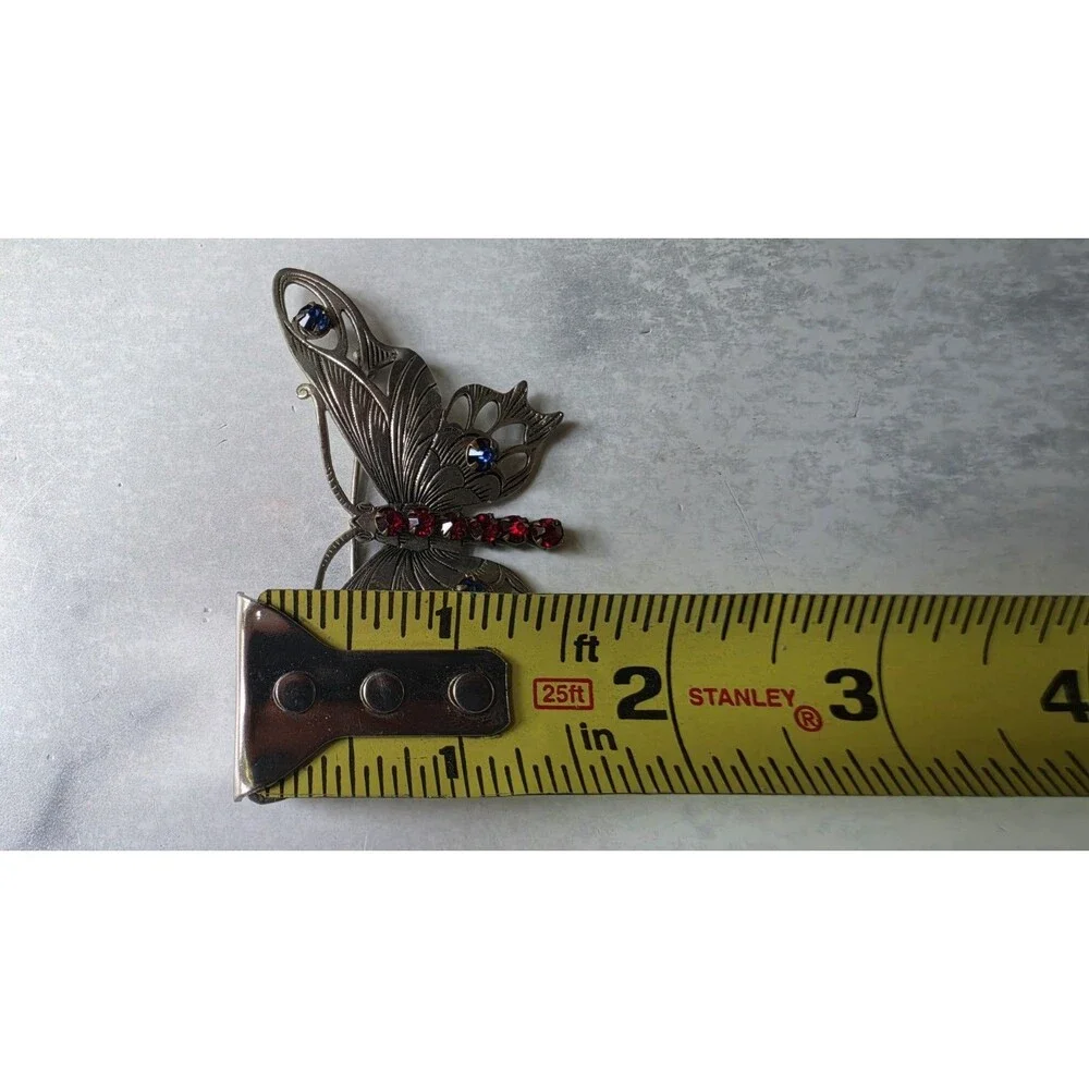 Rhinestone Silver Tone Metal Butterfly Brooch Vintage Costume Jewelry